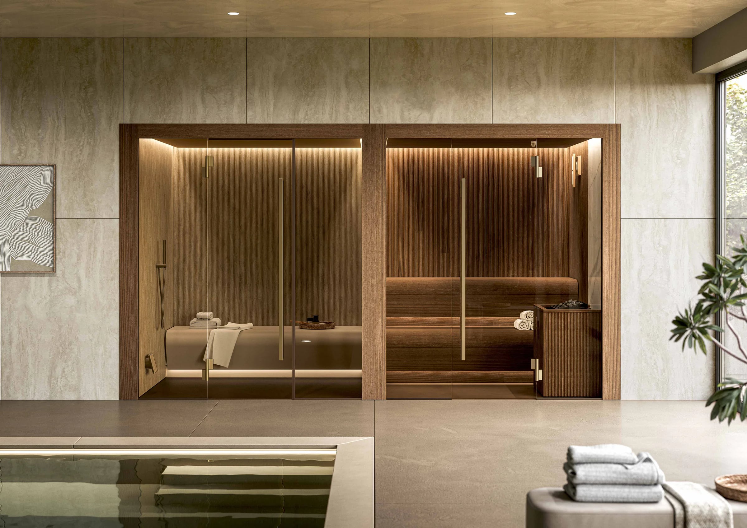 Coordinated glass-fronted INFINITY Sauna and Steam Room suite