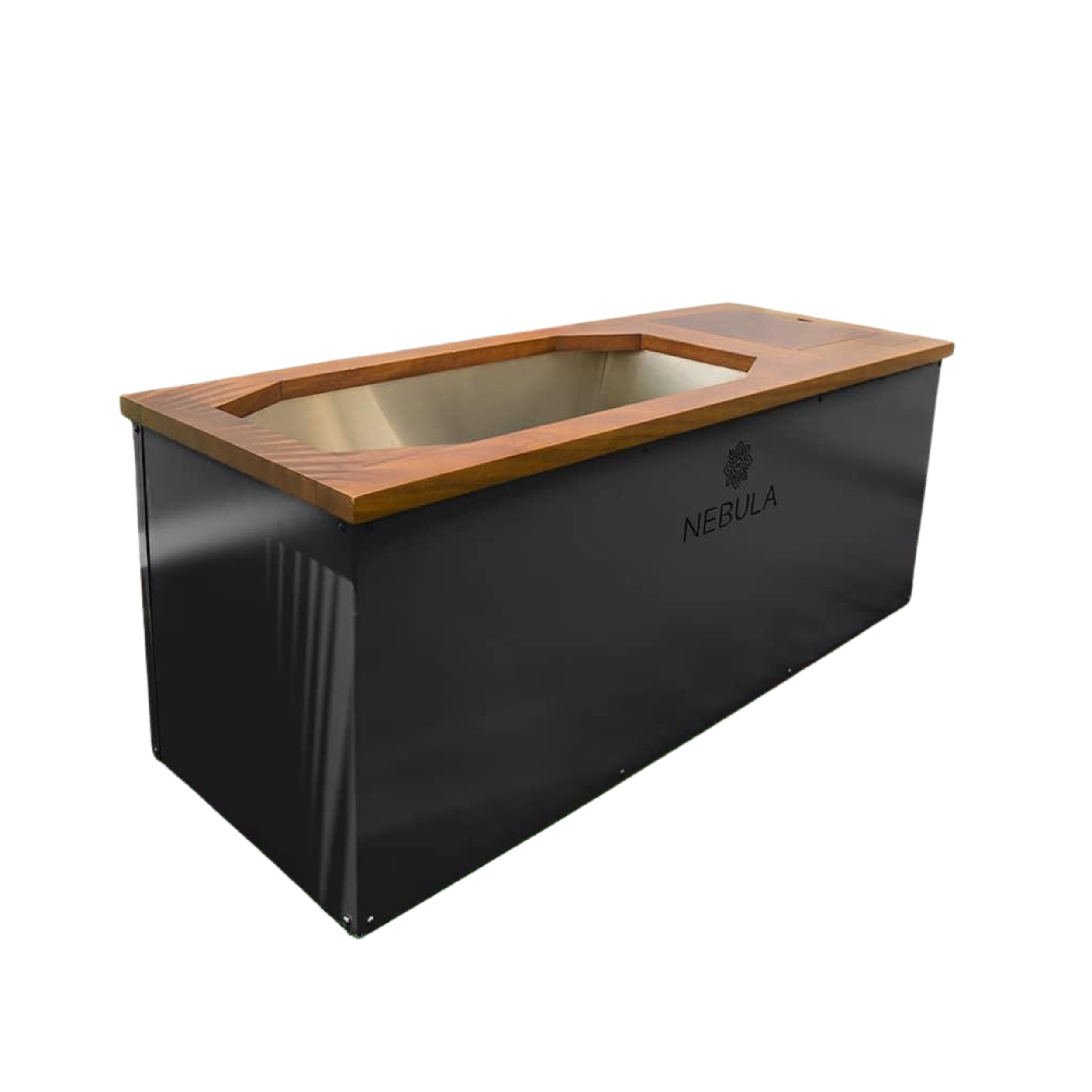 Nebula ice bath, open, with timber surround and chilled water